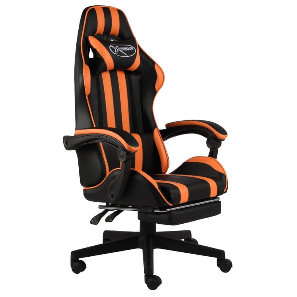 Vidaxl Herná stolička s opierkou na nohy čierna a oranžová umelá koža